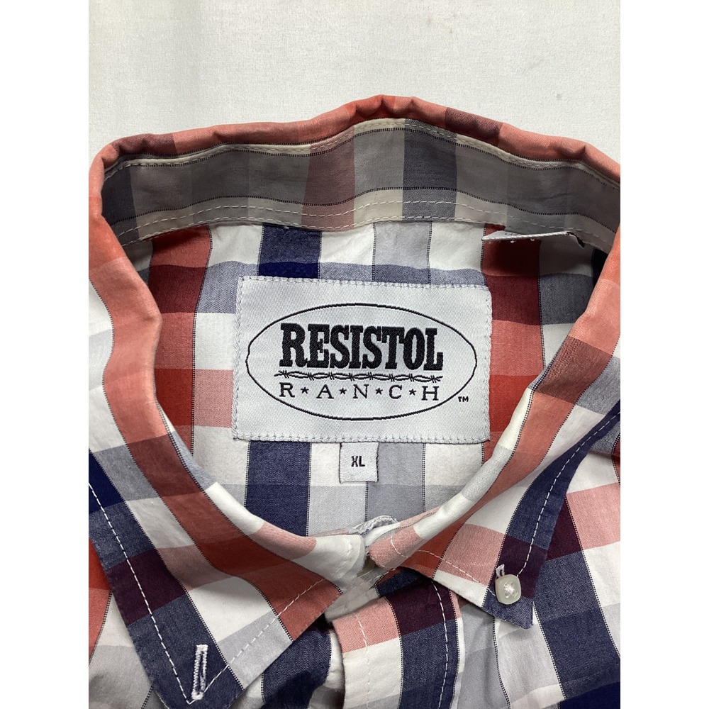 Resistol Ranch Mens XL Red White Blue Plaid Western Short Sleeve Button Shirt - Picture 5 of 7